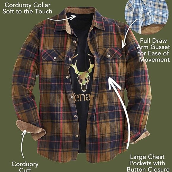 Mens Flannel Plaid Shirt Plaid Steel Blue | Large - Picture 4 of 5